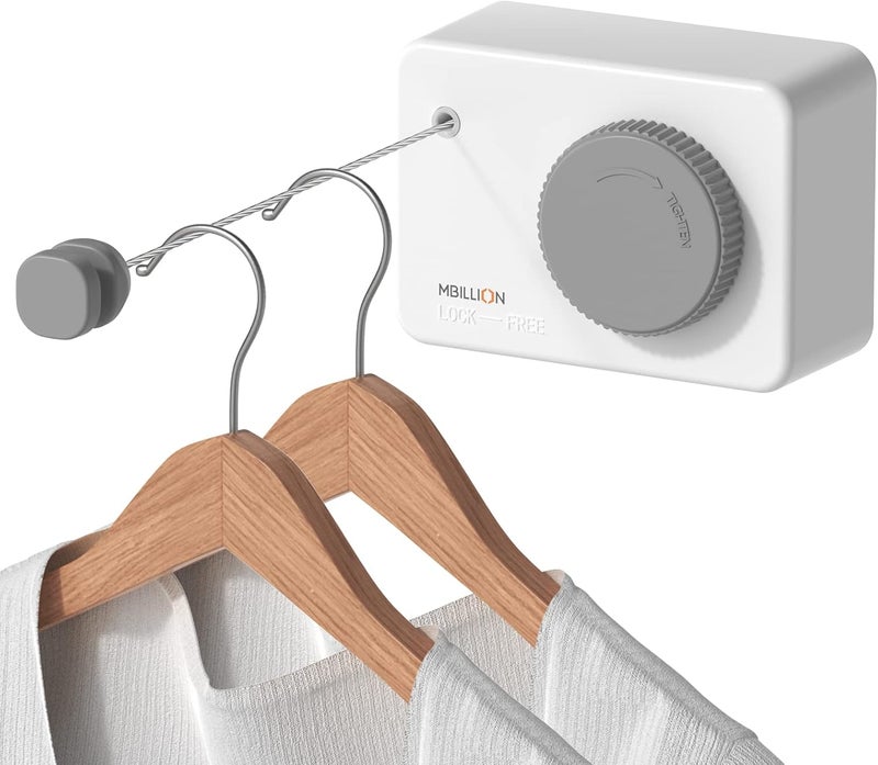 Mbillion Retractable Clothesline 13.8Ft Heavy Duty Clothes Drying Laundry Line for Indoor Outdoor Retracting Hanging Clothing Drying with Retract Rotating Knob to Prevent Sagging - Image 1